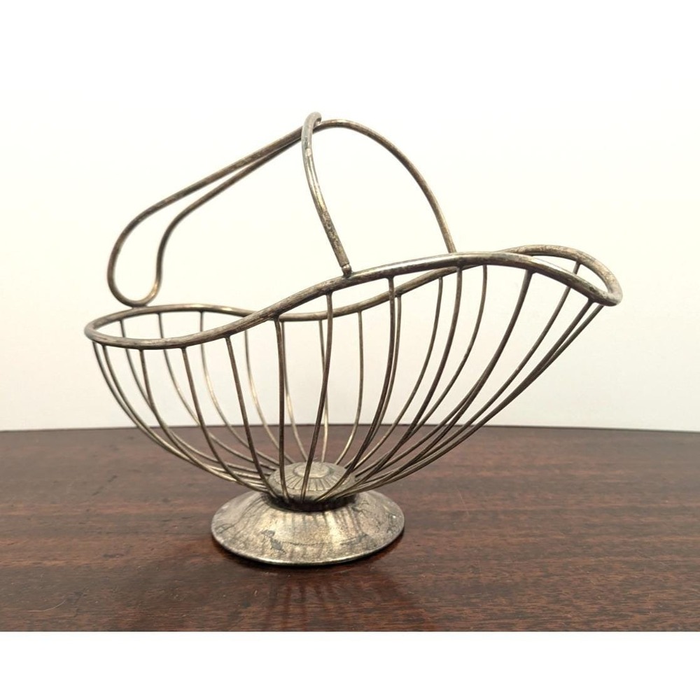 Vintage French Style Silver Tone Wire Wine Bottle Carrier Holder Basket Pedestal